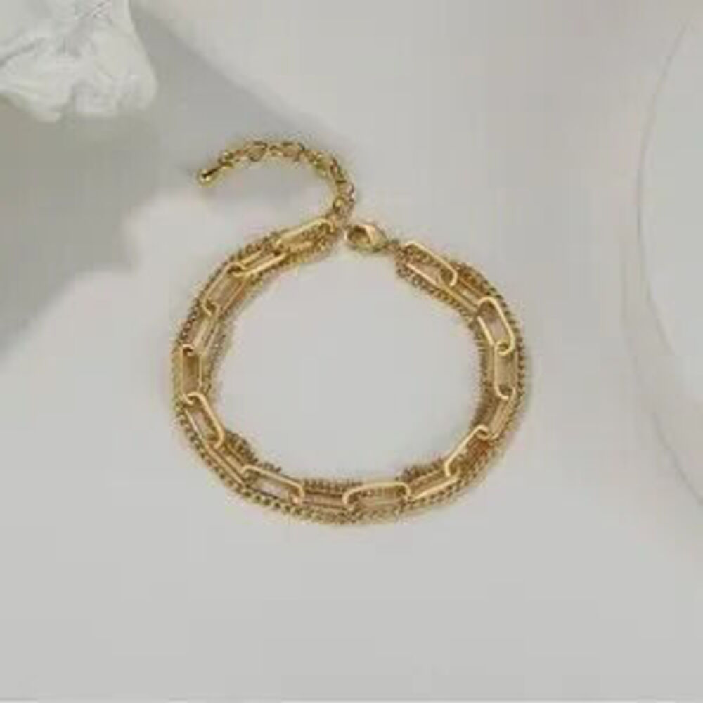 GOLD 18k Plated Layered PaperClip Link Braclet